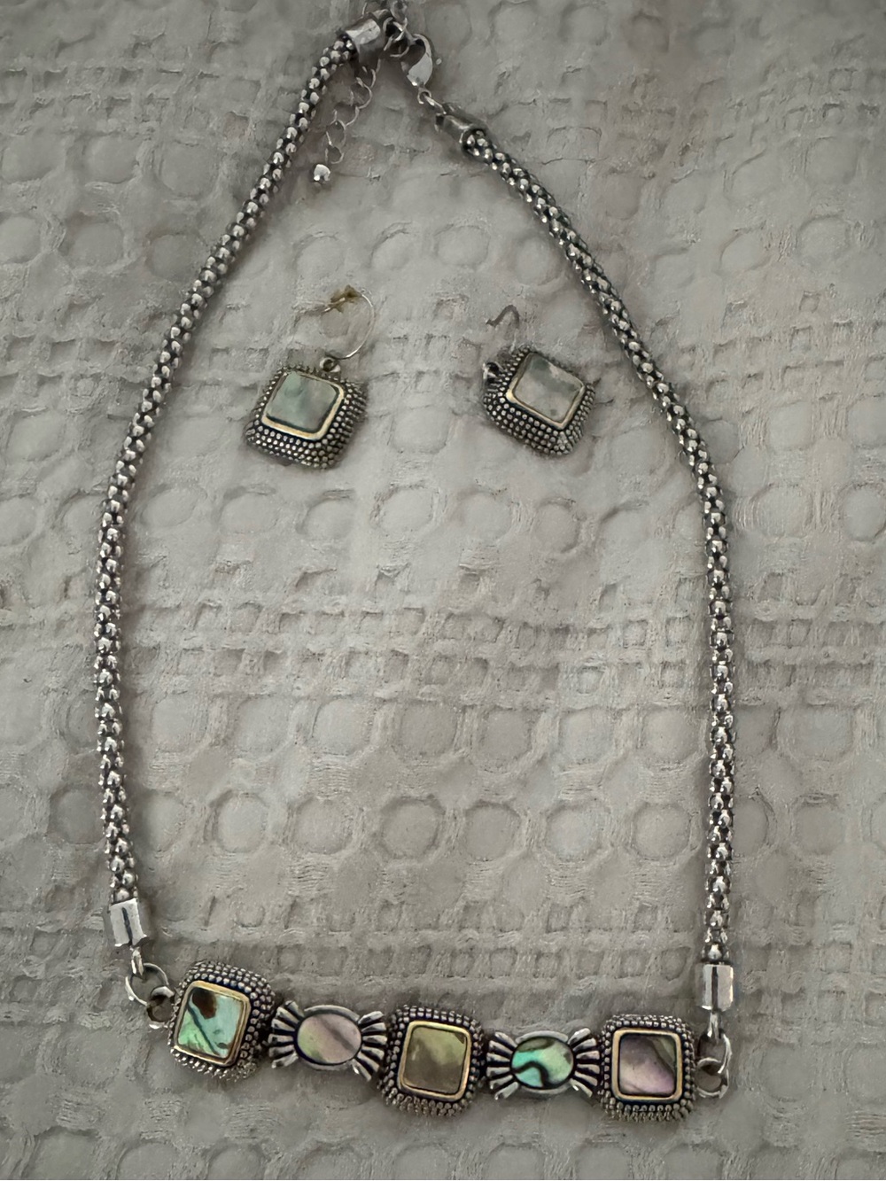 Silver Abalone Inlay Necklace and Earring Set